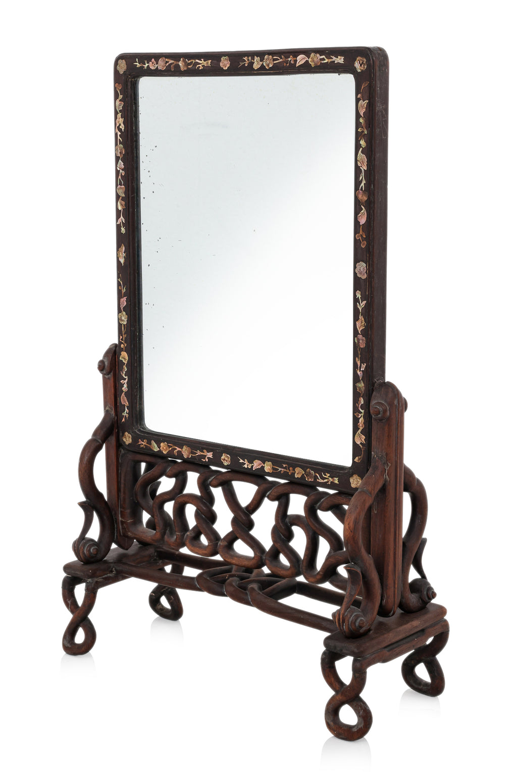 A MOTHER OF PEARL INLAID TABLE MIRROR