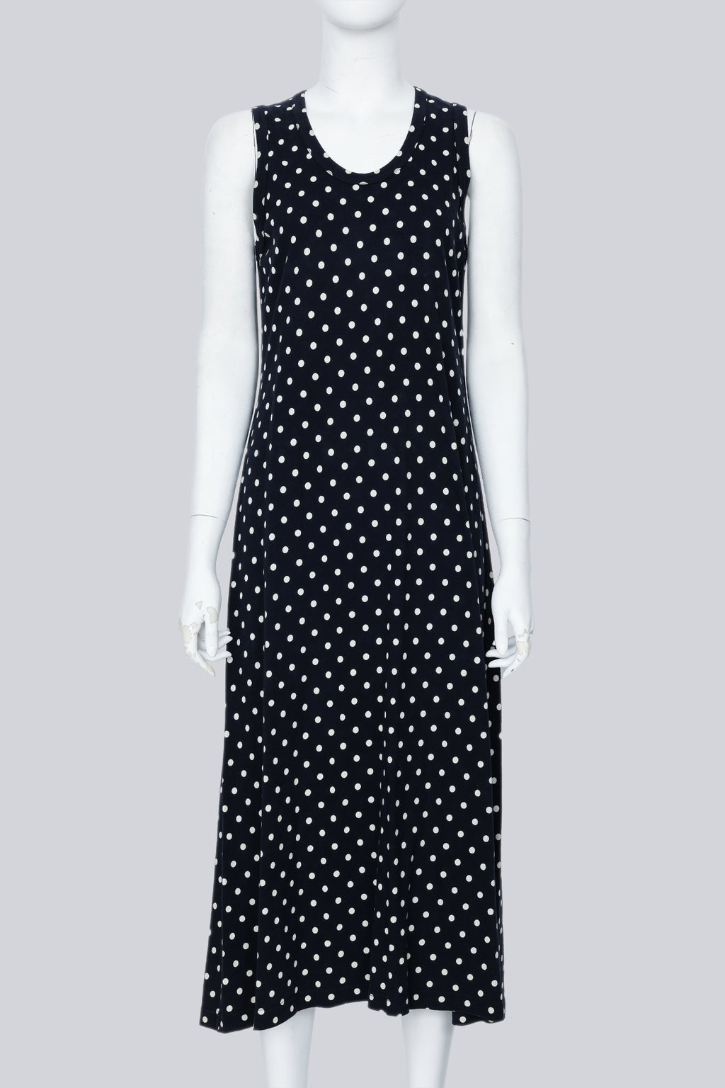 COMME DES GARCONS - A NAVY SHIFT DRESS WITH WHITE POLKA DOTS