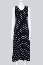 COMME DES GARCONS - A NAVY SHIFT DRESS WITH WHITE POLKA DOTS