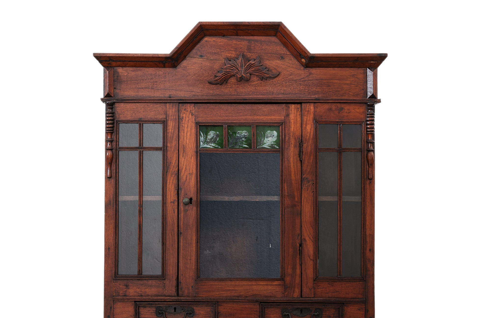 A SMALL GLAZED TEAK CABINET