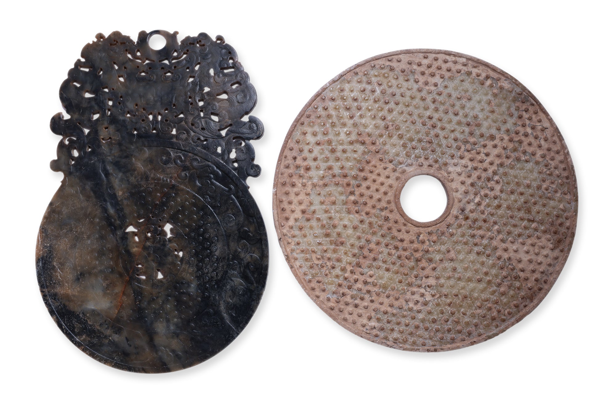 TWO LARGE ARCHAISTIC JADE CARVINGS