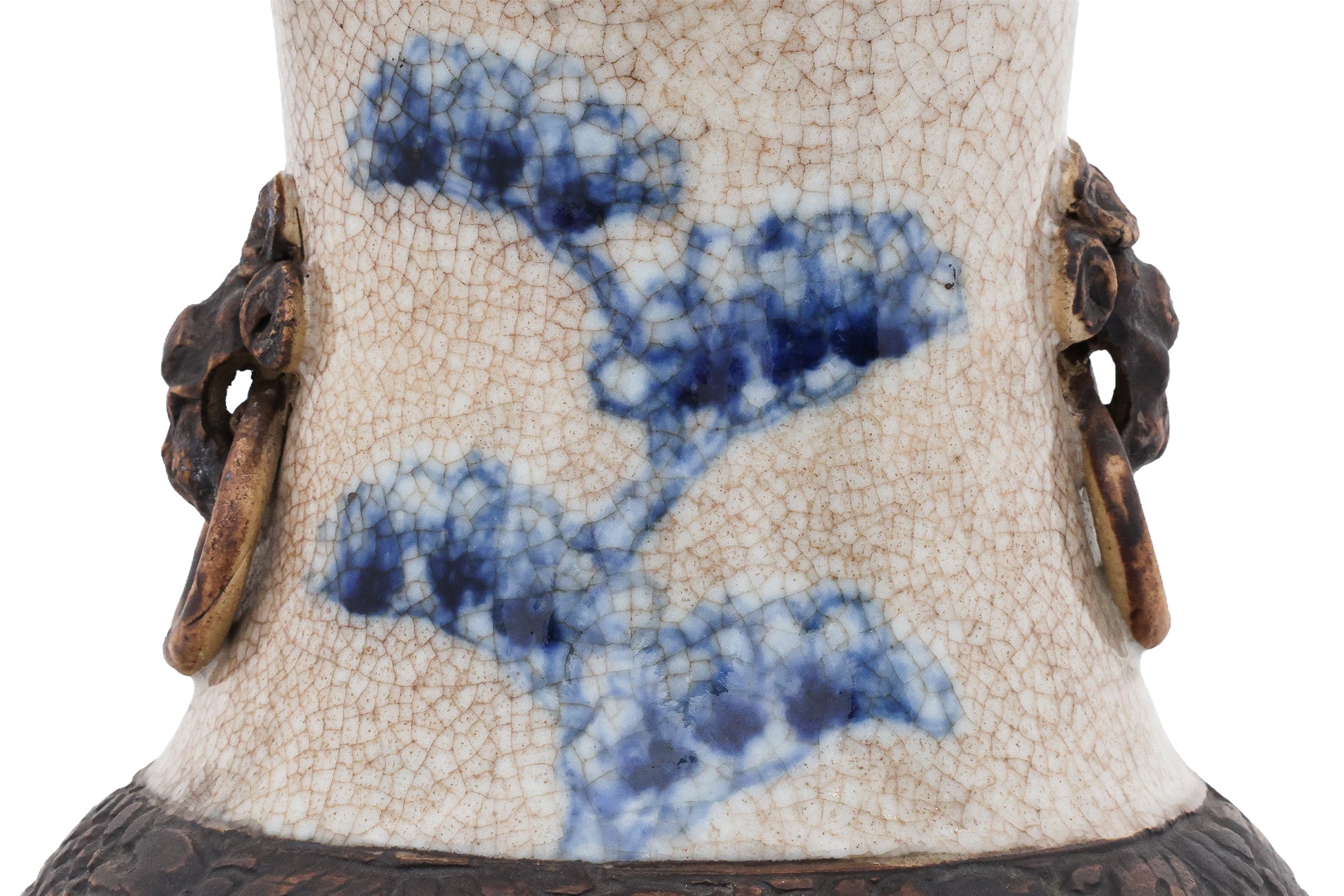A LARGE NANKING BLUE AND WHITE BIRD AND FLOWER DECORATED VASE
