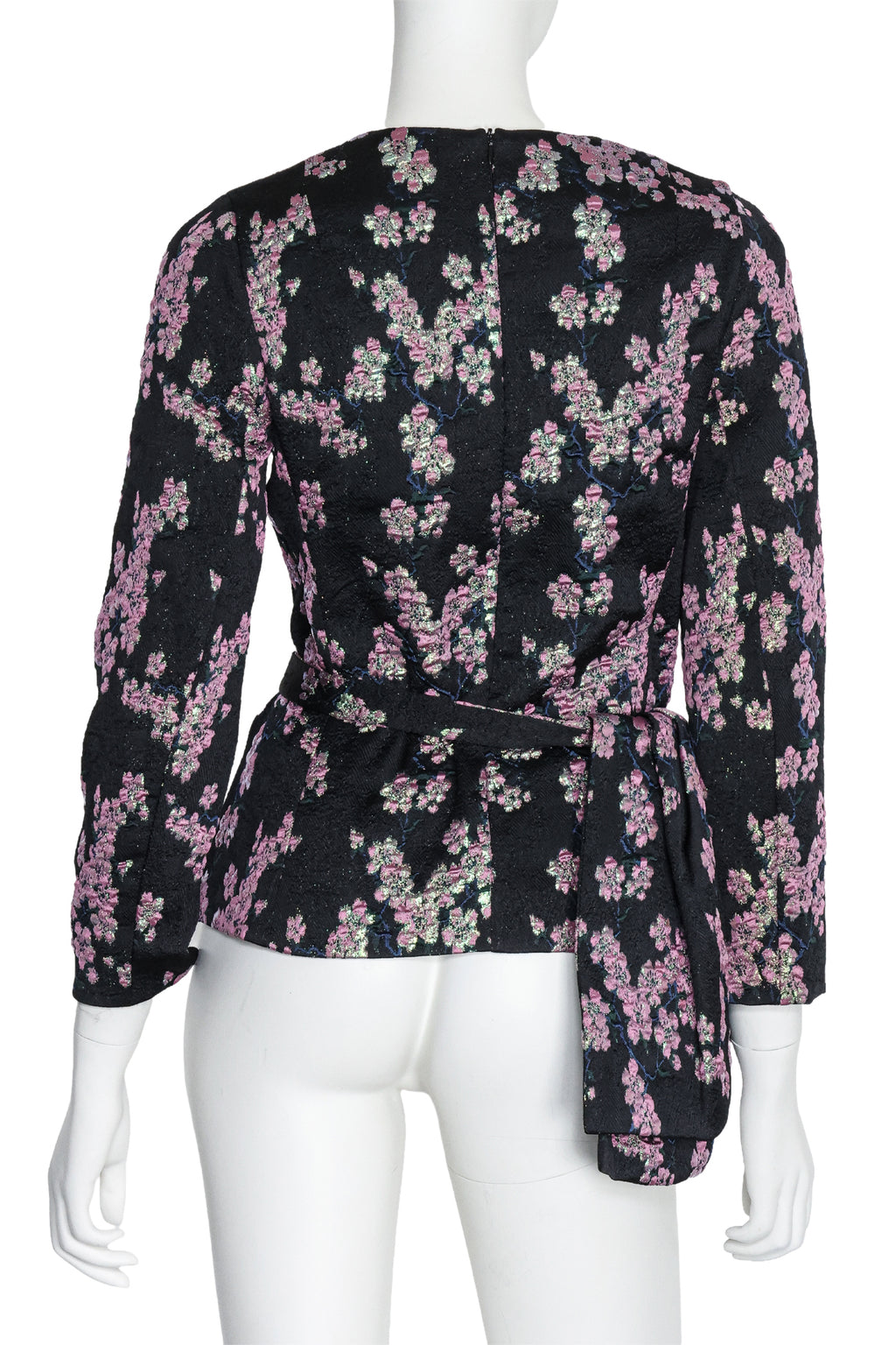 DRIES VAN NOTEN - A CHERRY BLOSSOM EMBROIDERED TOP WITH MATCHING BELT