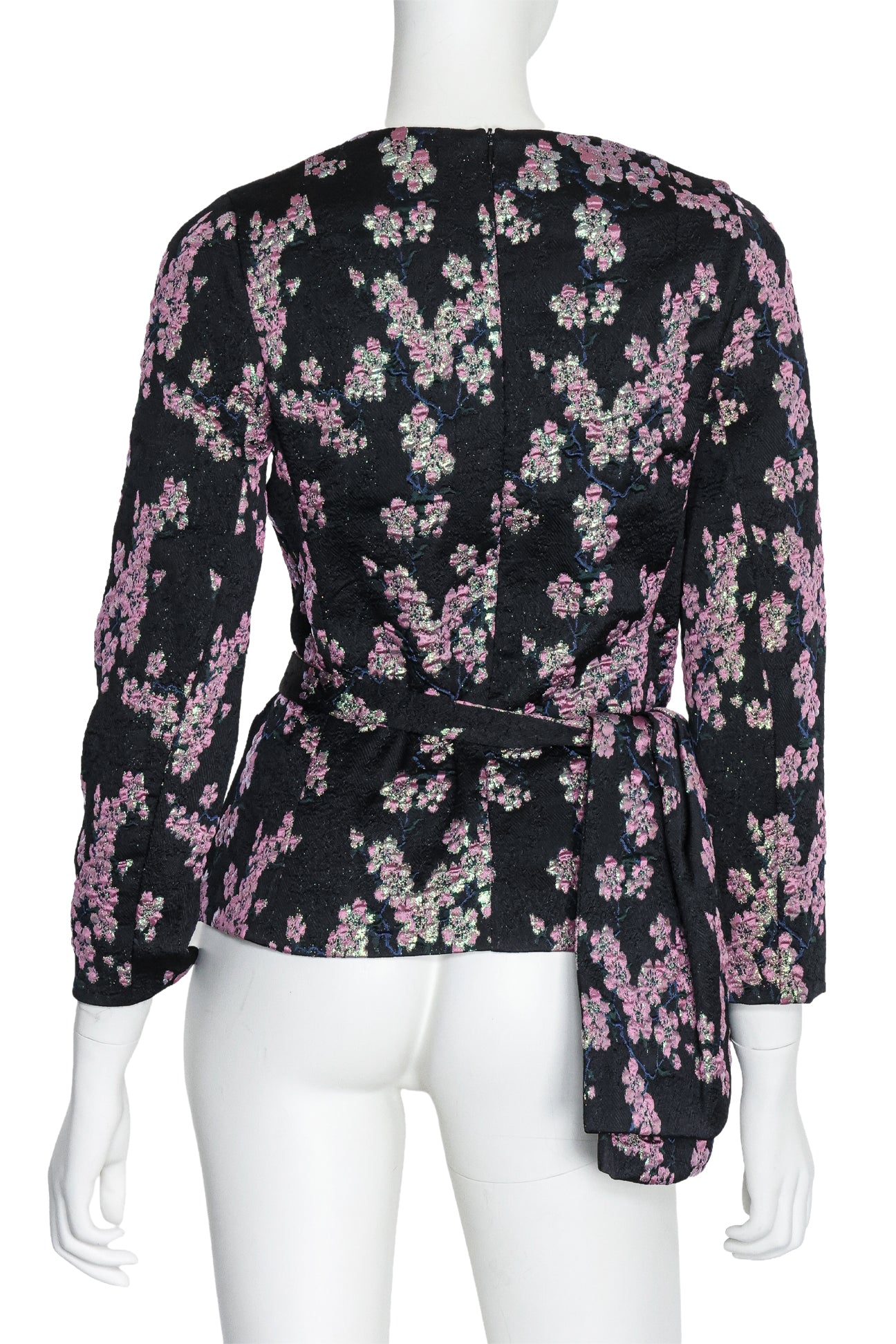 DRIES VAN NOTEN - A CHERRY BLOSSOM EMBROIDERED TOP WITH MATCHING BELT