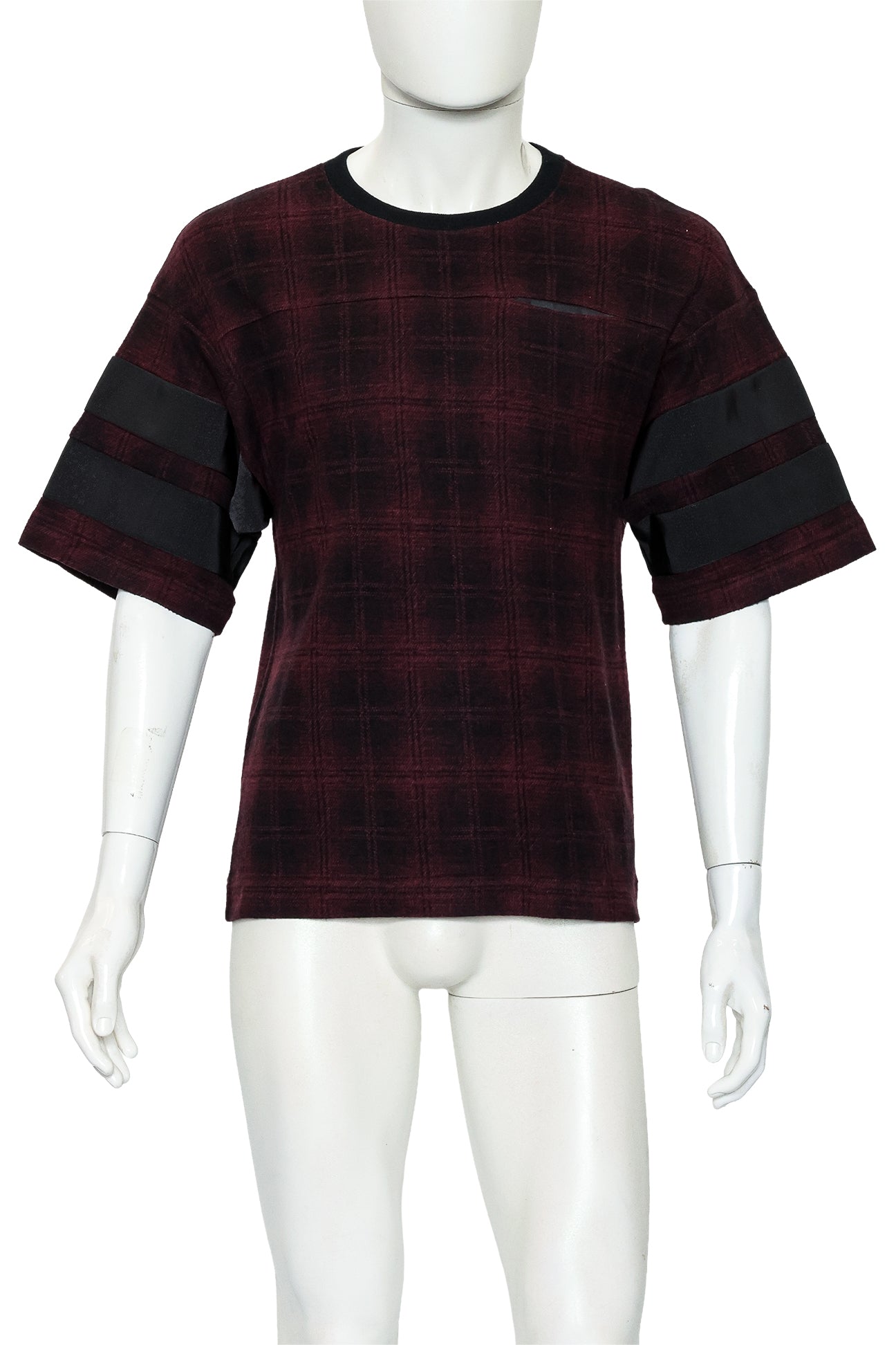 SACAI - A RED AND BLACK CHECKED SHORT SLEEVE COTTON TOP