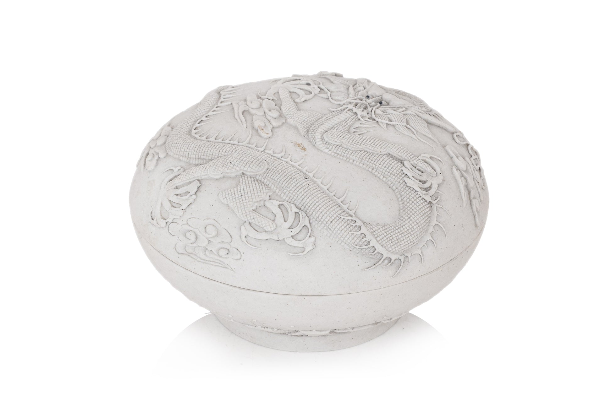 A CARVED BISCUIT PORCELAIN BOWL AND CIRCULAR BOX