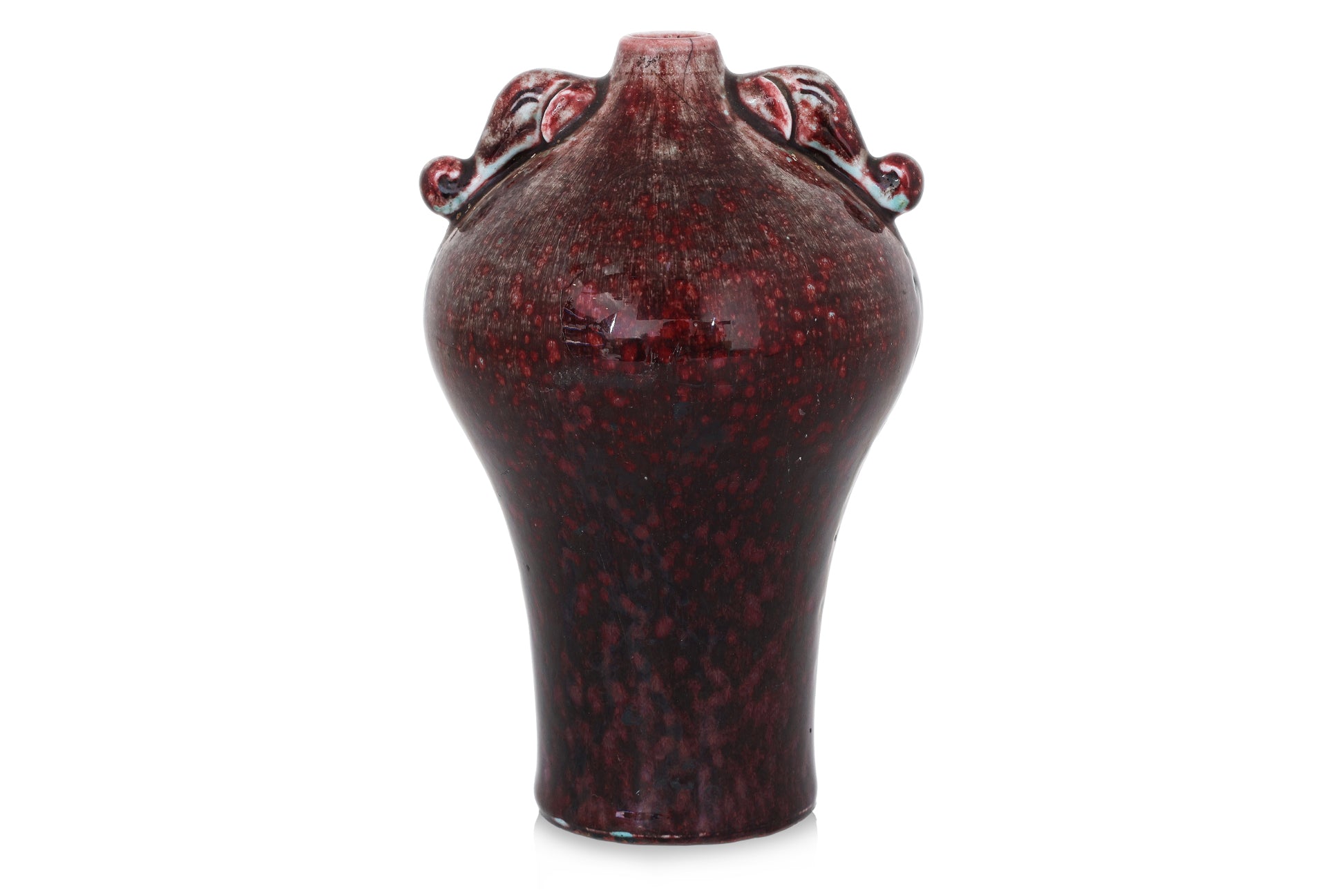 A FLAMBE VASE WITH ELEPHANT LUGS