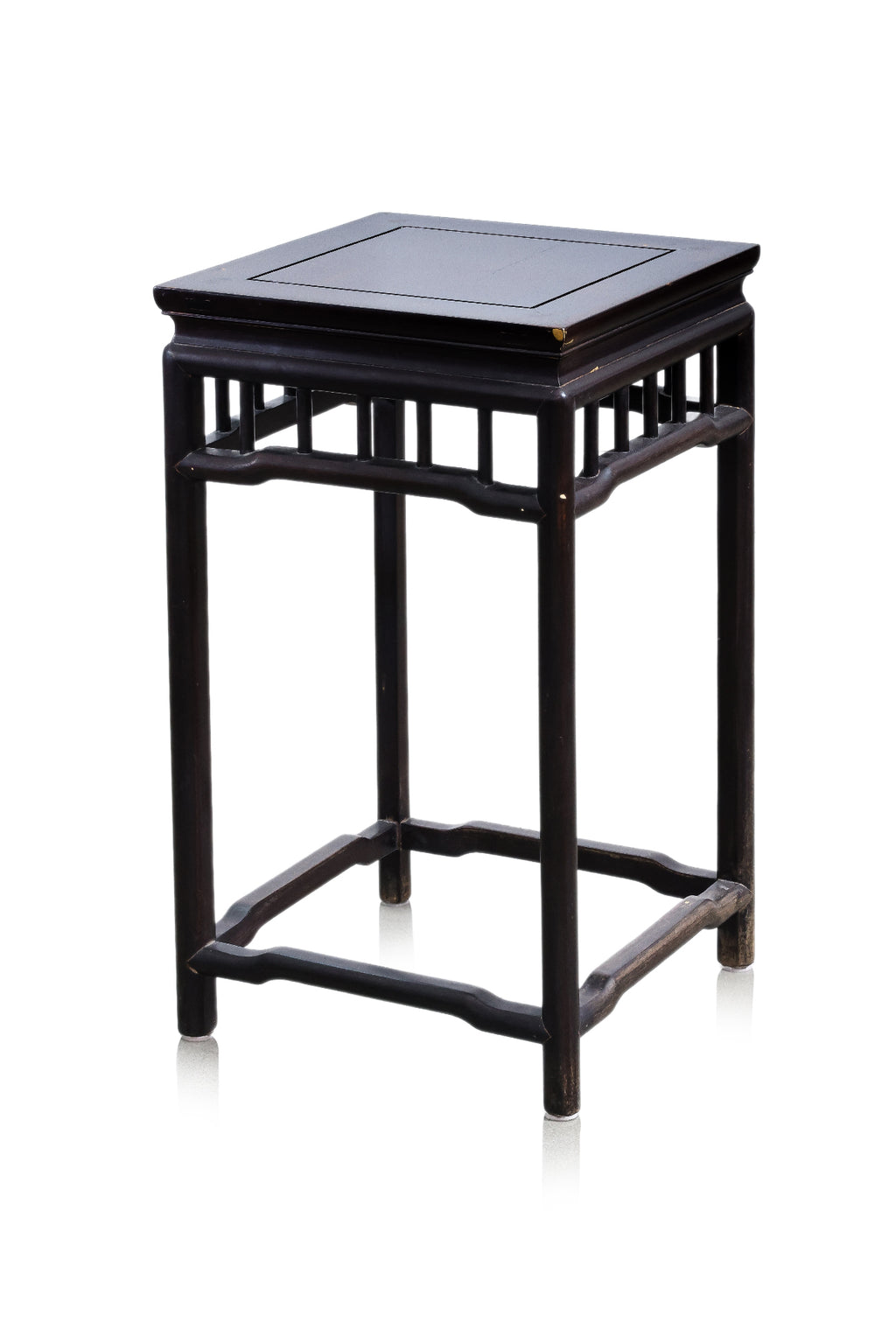 A PAIR OF RAIL BACK HARDWOOD ARMCHAIRS AND SIDE TABLE