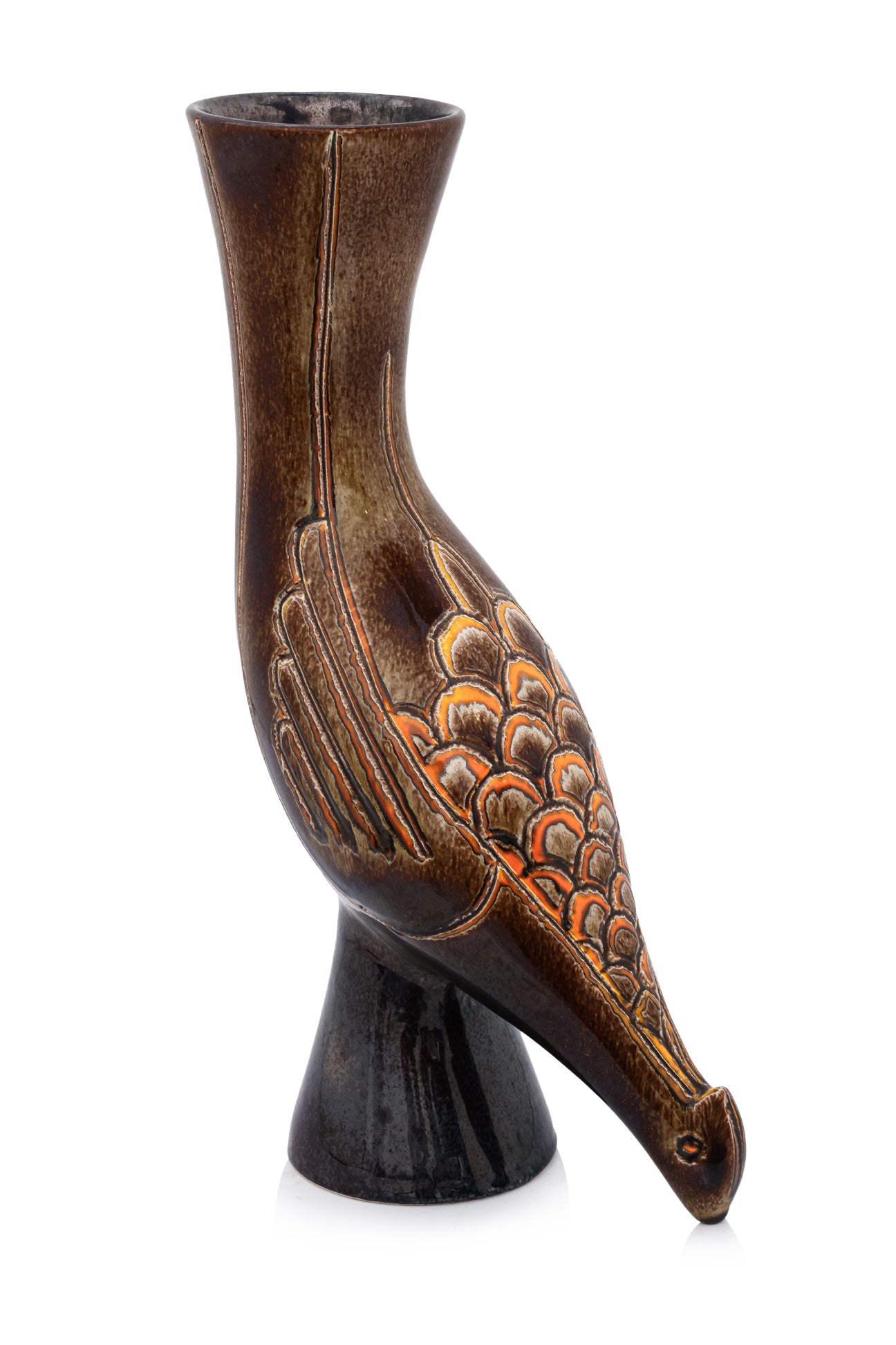A JEAN VAROQUEAUX CERAMIC BIRD VASE