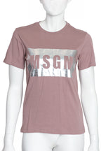 MSGM - A NUDE PINK COTTON LOGO T-SHIRT