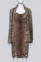 ELIE TAHARI - A LEOPARD PRINT DRESS AND CARDIGAN ENSEMBLE