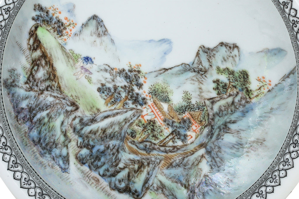 AN ENAMELLED PORCELAIN LANDSCAPE WASHER