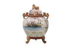 A LARGE SATSUMA POTTERY JAR AND COVER