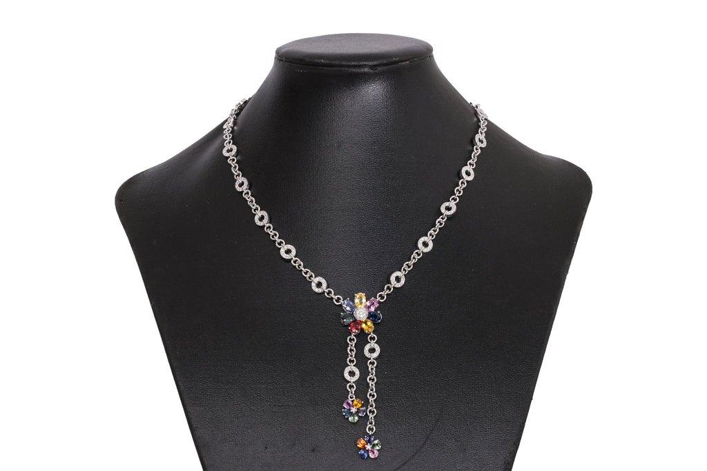 A MULTI-COLOUR SAPPHIRE AND DIAMOND NECKLACE