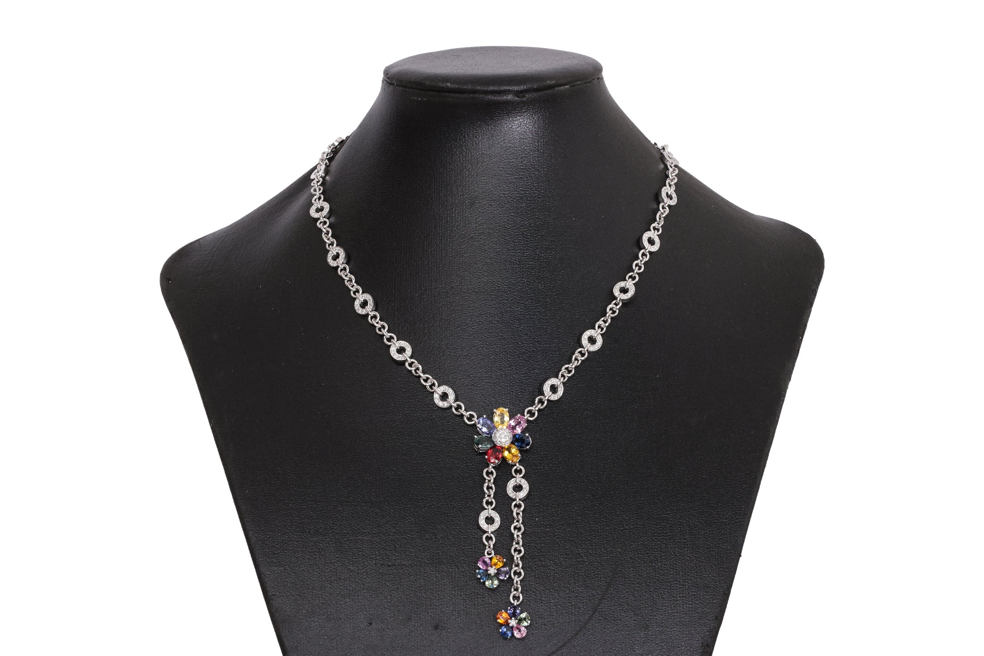 A MULTI-COLOUR SAPPHIRE AND DIAMOND NECKLACE