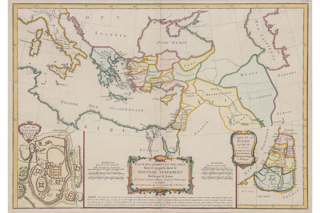 CARTE DES REGIONS ET DES LIEUX DONT IL EST PARLE DANS LE NOUVEAU TESTAMENT, RIGOBERT BONNE, 1771