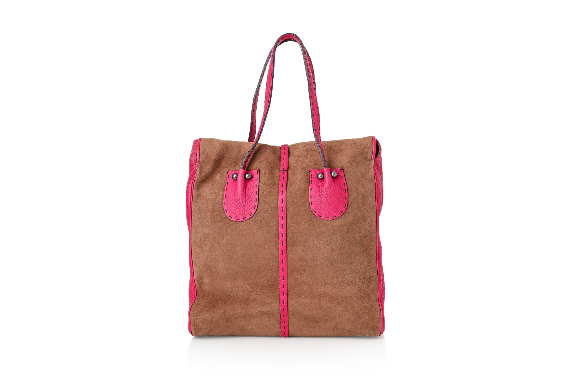 RENAUD PELLEGRINO - A BROWN SUEDE AND PINK LEATHER BAG