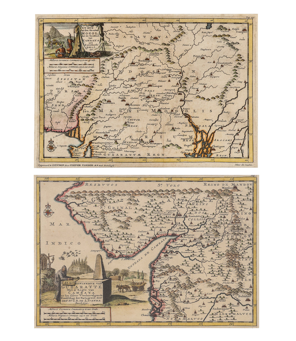 TWO HAND-COLOURED COPPER ENGRAVED MAPS, PETER VAN DER AA, 1707