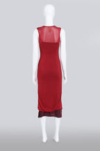 DRIES VAN NOTEN - RED EMBROIDERED DRESS WITH SLIP