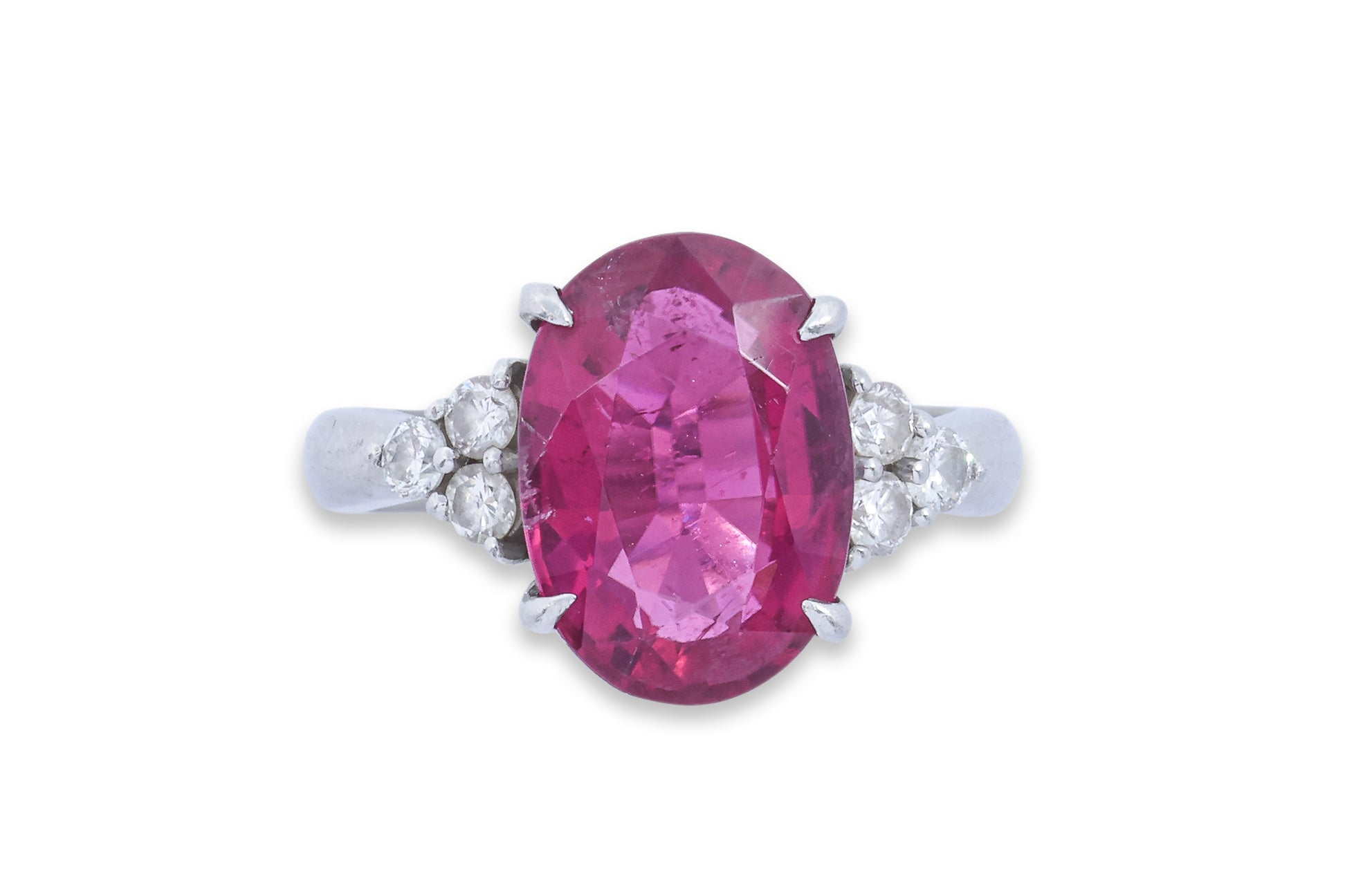 A RUBELLITE TOURMALINE AND DIAMOND RING