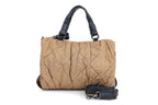 MONCLER - A BEIGE QUILTED LEATHER PUFFER HANDBAG