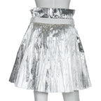 SACAI - A METALLIC SILVER PLEATED SKIRT