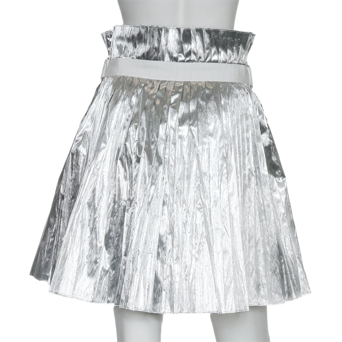 SACAI - A METALLIC SILVER PLEATED SKIRT