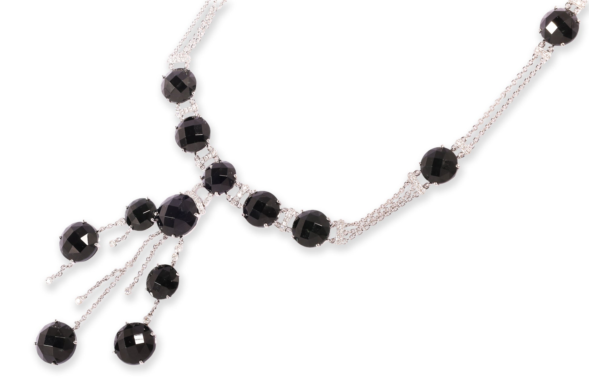 A BLACK JADE AND DIAMOND NECKLACE