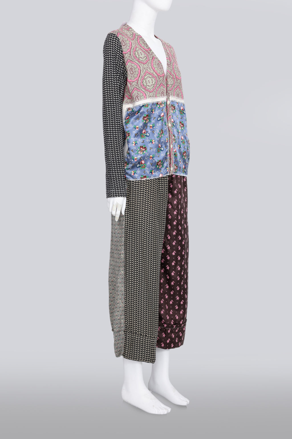 COMME DES GARCONS TRICOT - A 2012 MULTIPLE PANEL PRINT CARDIGAN AND PALAZZO PANTS SET