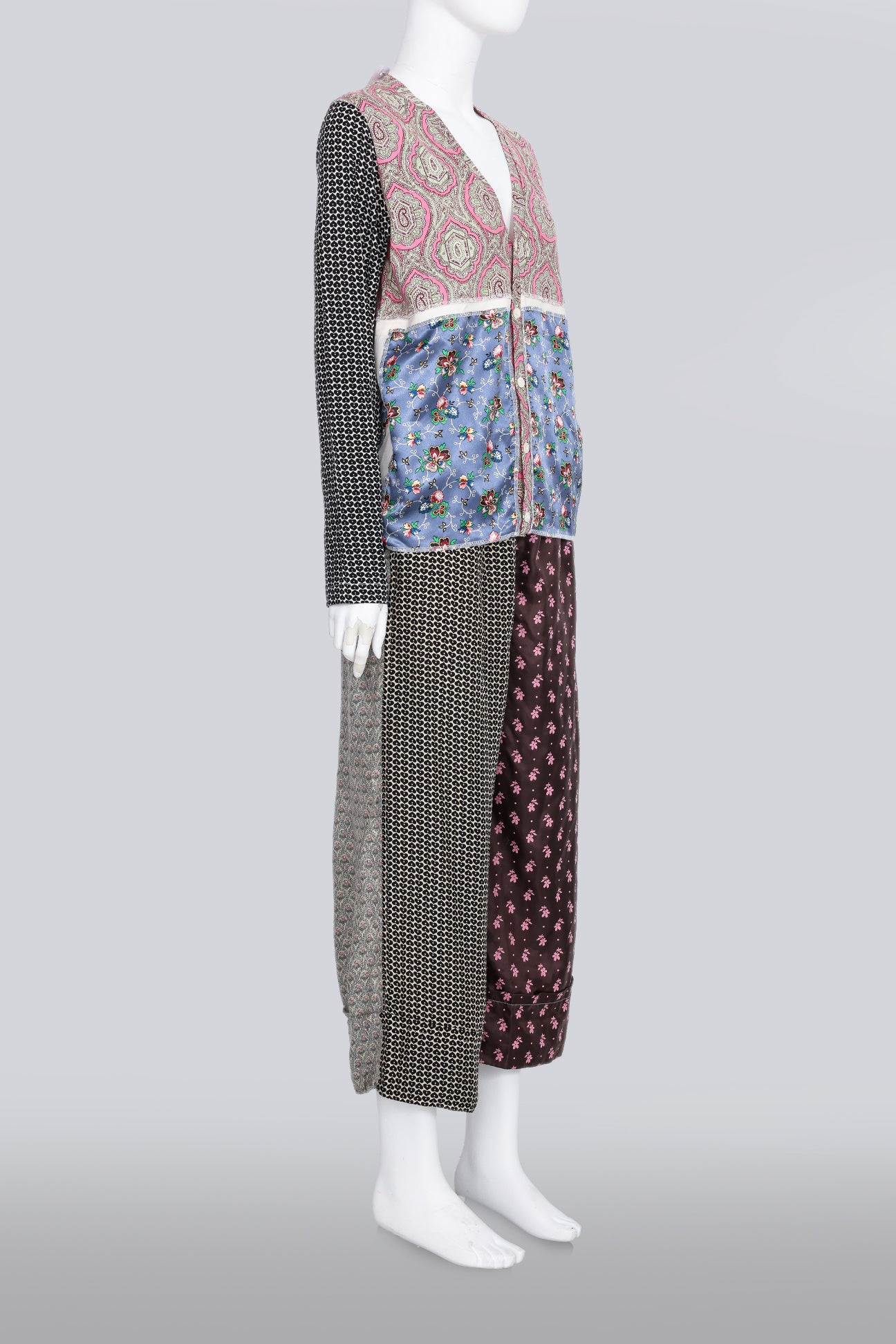 COMME DES GARCONS TRICOT - A 2012 MULTIPLE PANEL PRINT CARDIGAN AND PALAZZO PANTS SET