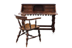 A COLONIAL DUTCH STYLE TEAK FALL FRONT DESK AND CAPTAINS CHAIR