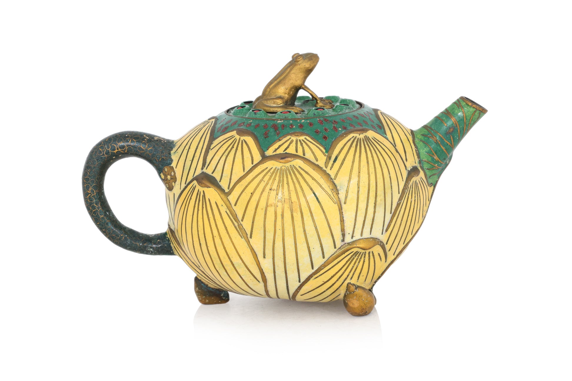 A CLOISONNE ENAMEL 'YELLOW LOTUS' TEAPOT