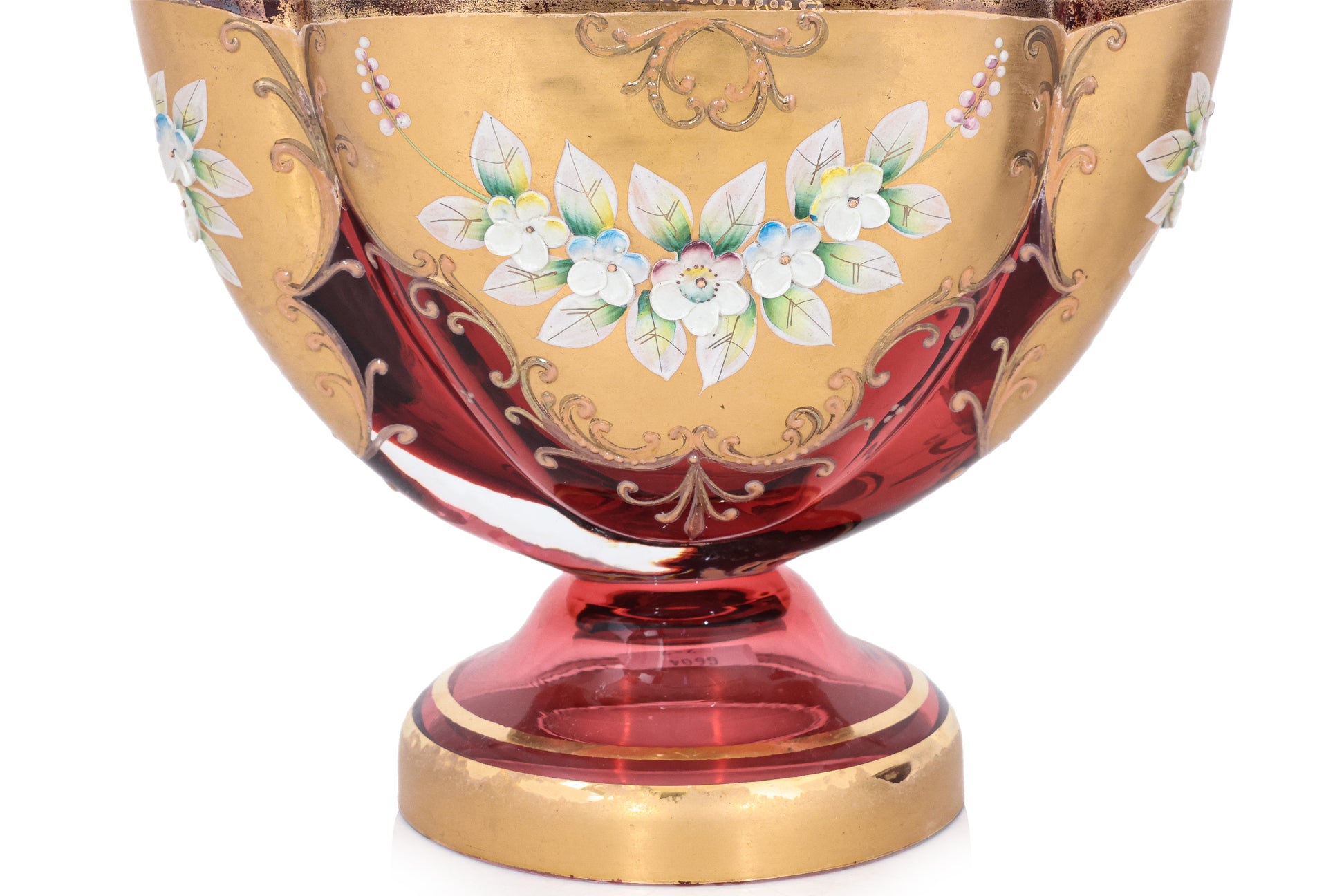 A SARREGUEMINES RICE BOWL AND A BOMEHIAN RUBY GLASS VASE
