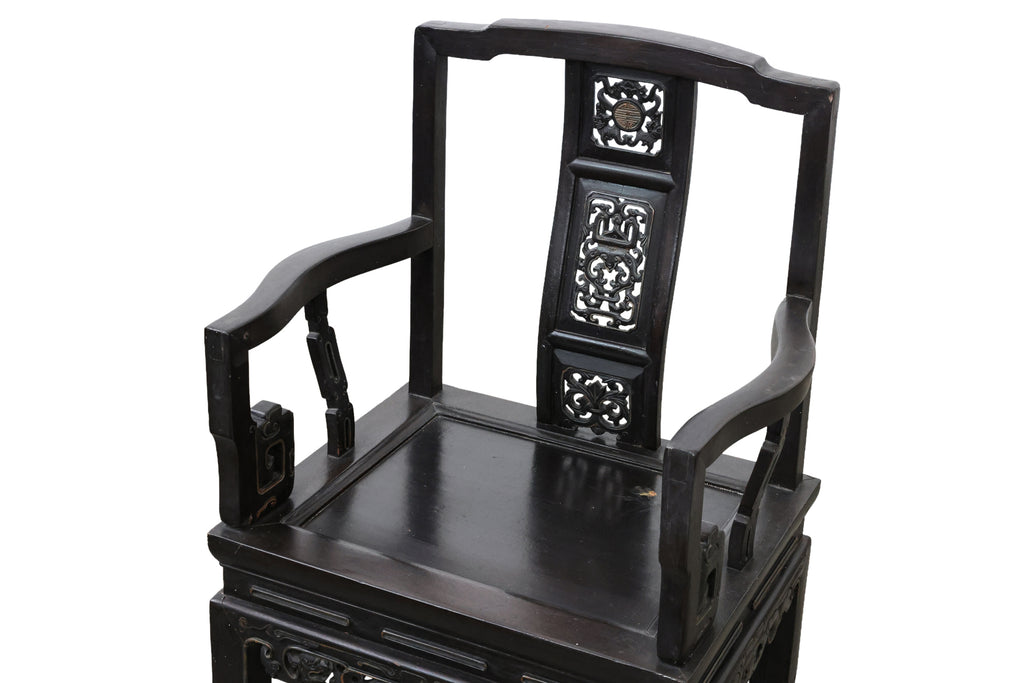 A SET OF SIX SIMILAR CHINESE CARVED HARDWOOD ARMCHAIRS