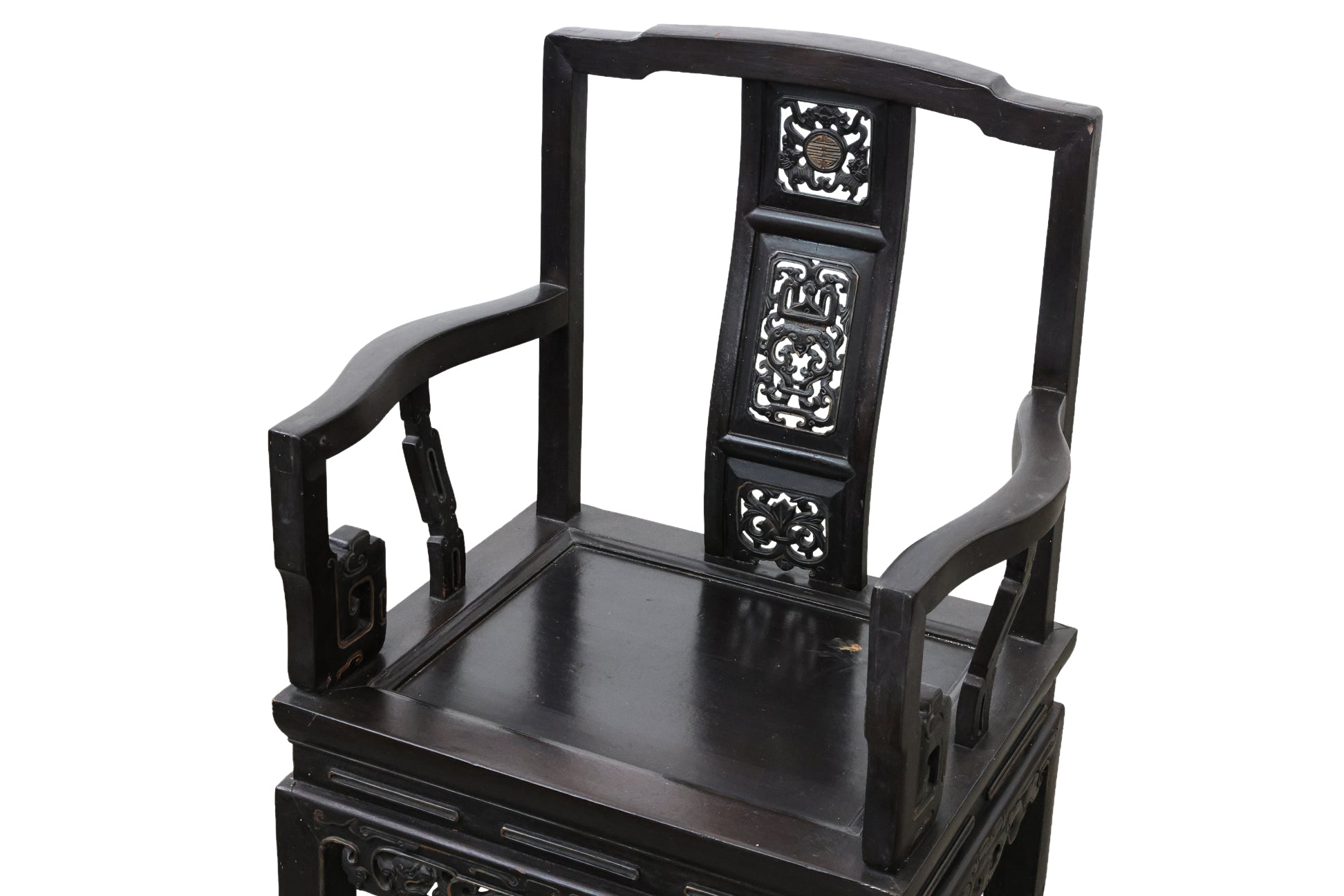 A SET OF SIX SIMILAR CHINESE CARVED HARDWOOD ARMCHAIRS