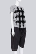 COMME DES GARCONS TRICOT - A 2011 GREY PLAID EMBROIDERED T-SHIRT AND DARK GREY CULOTTES ENSEMBLE