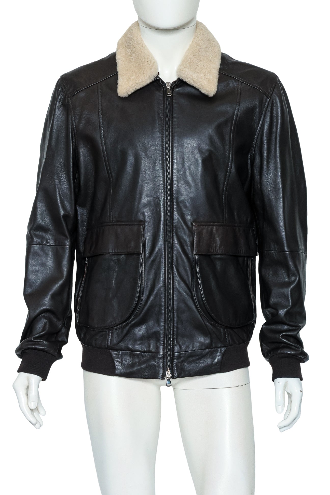 LOT78 - A LEATHER JACKET WITH LAMBSWOOL COLLAR