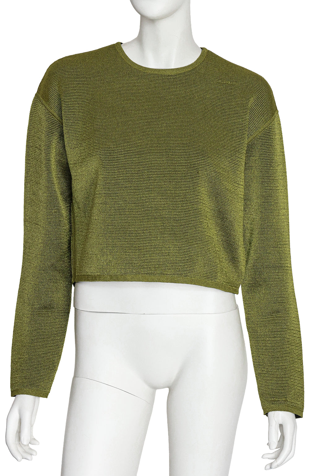 ALEXANDER WANG - A METALLIC GREEN ITALIAN YARN BLEND CROPPED SWEATER