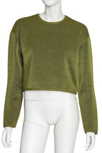 ALEXANDER WANG - A METALLIC GREEN ITALIAN YARN BLEND CROPPED SWEATER