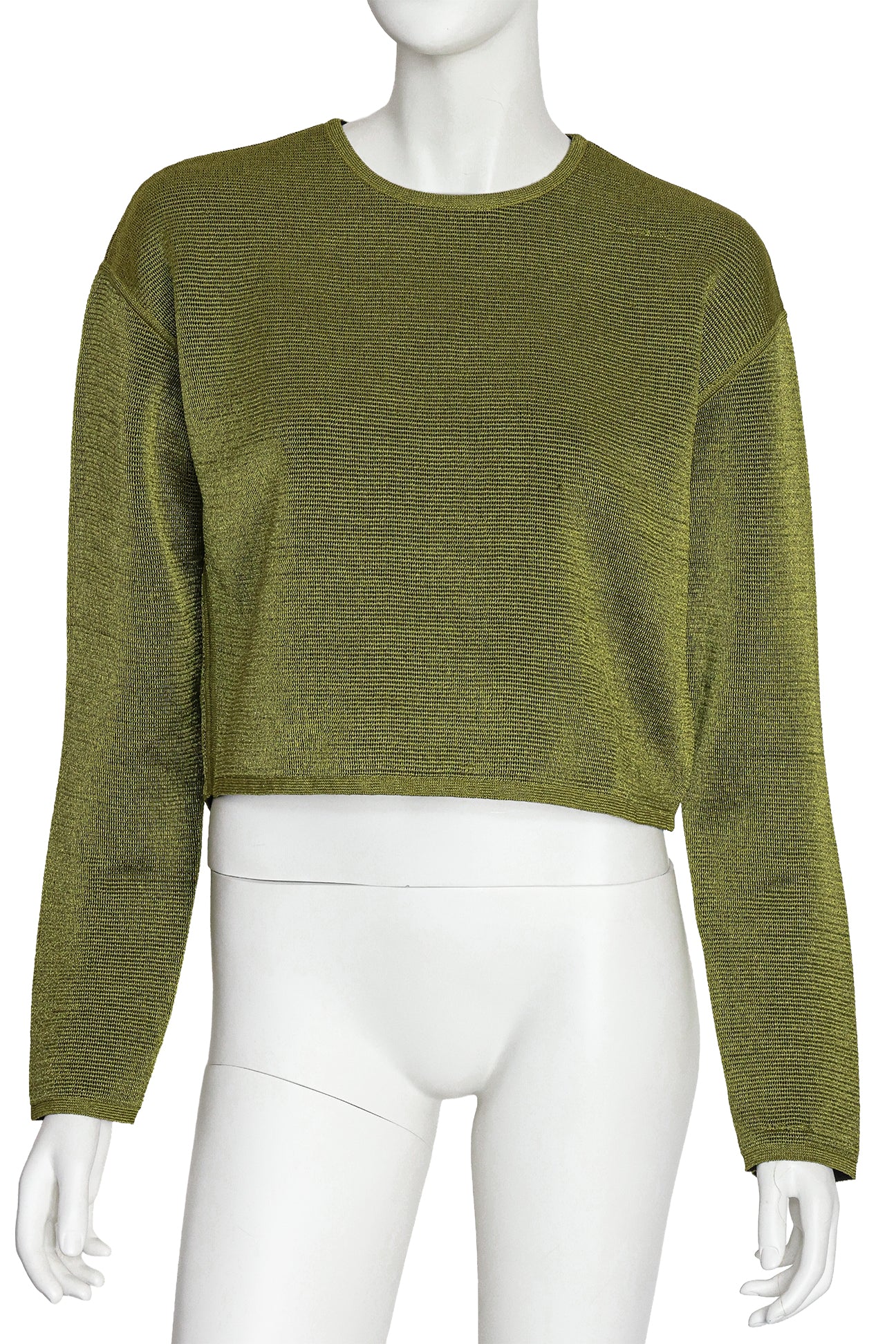 ALEXANDER WANG - A METALLIC GREEN ITALIAN YARN BLEND CROPPED SWEATER