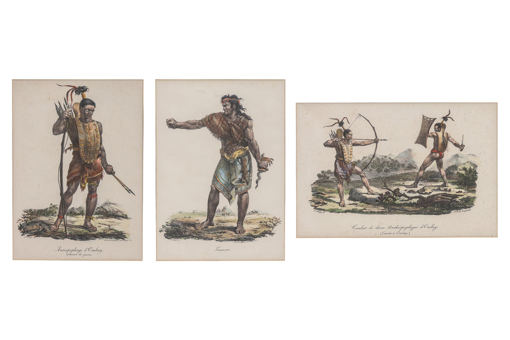 THREE HAND-COLOURED ETHNOGRAPHIC ENGRAVINGS, J ARAGO, 1842