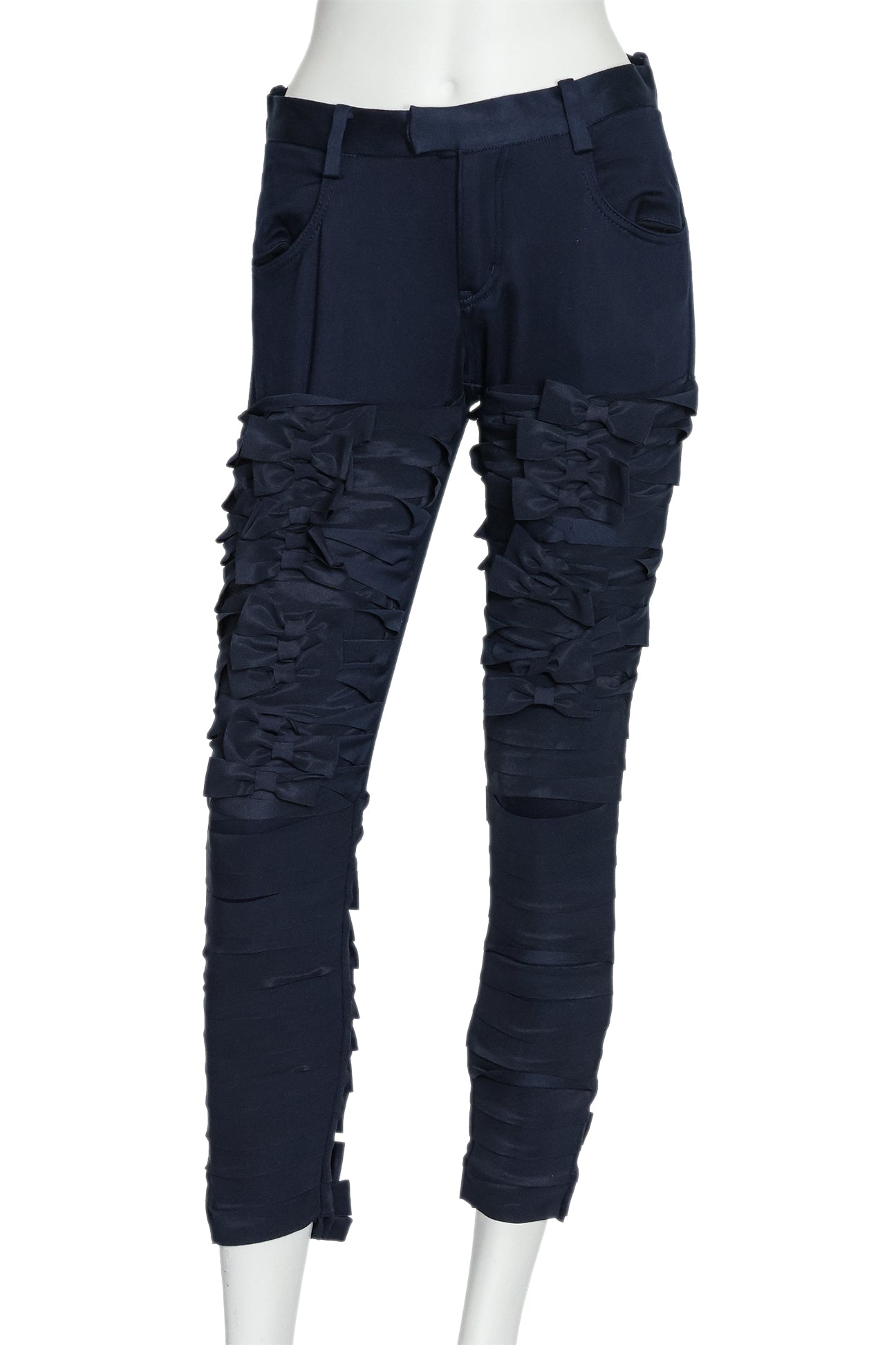 UNDERCOVER - A PAIR OF BLACK RIBBON EMBELLISHED TROUSERS