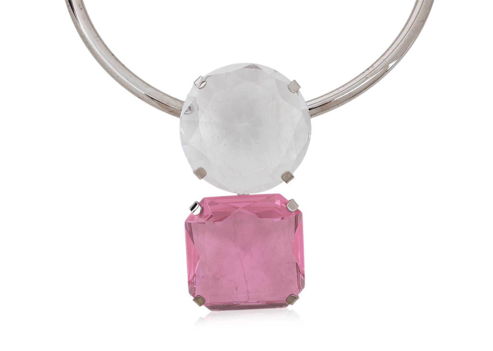 DRIES VAN NOTEN - A SILVER-TONE NECKLACE WITH TWO LARGE FACETED GLASS STONES