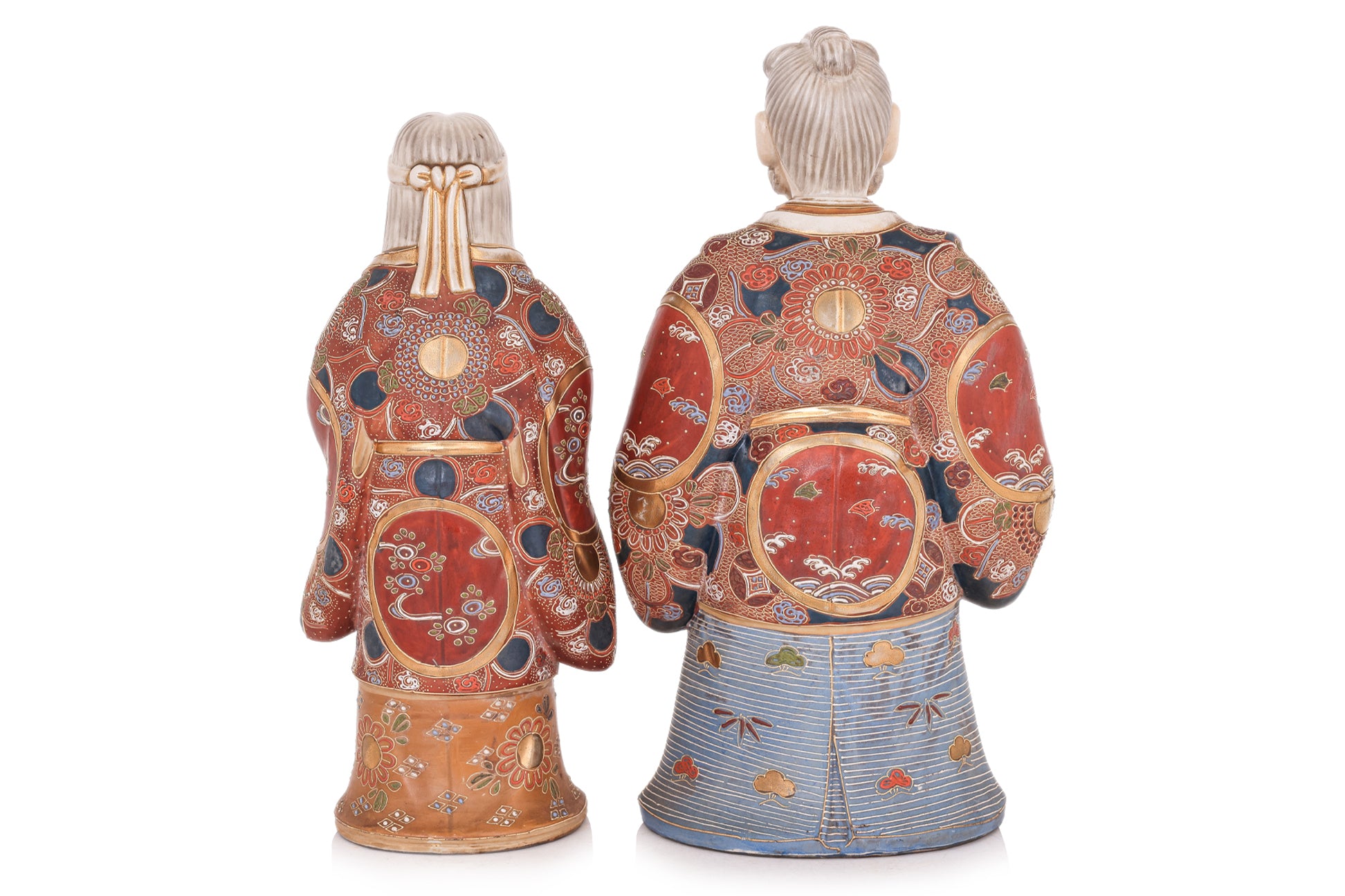 A LARGE PAIR OF KUTANI WARE TAKASAGO FIGURES