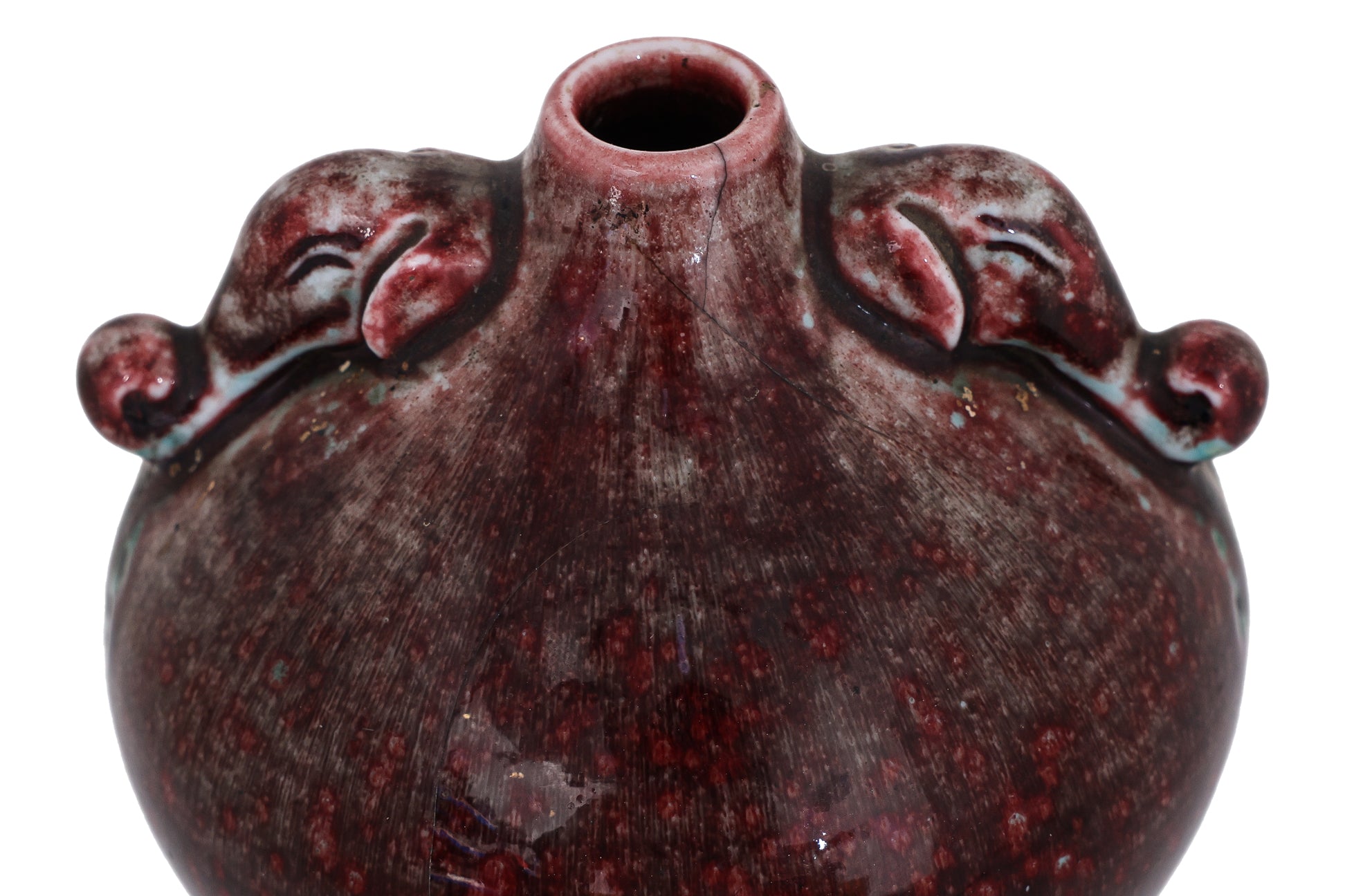 A FLAMBE VASE WITH ELEPHANT LUGS