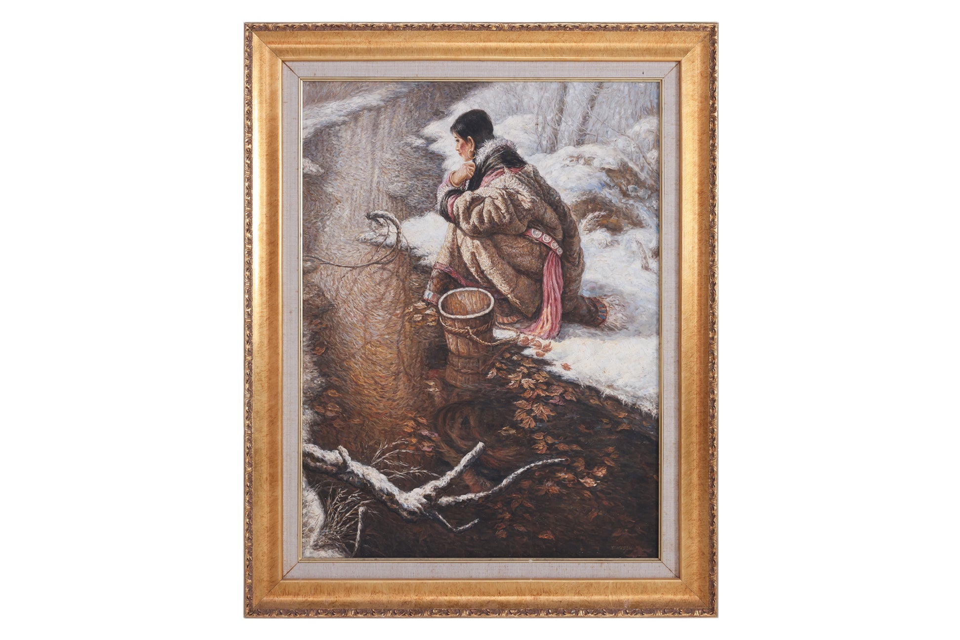 YONG JIN (CHINESE, 20TH CENTURY) - A LADY BESIDE A STREAM IN WINTER