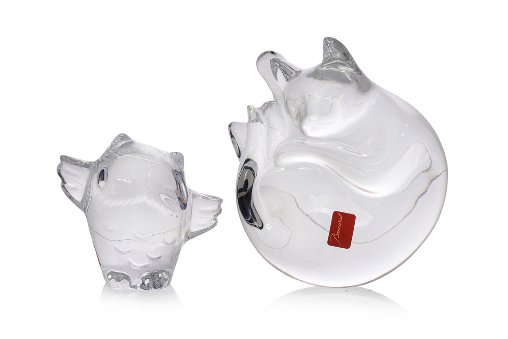 TWO BACCARAT CRYSTAL MODELS OF A CAT AND OWL