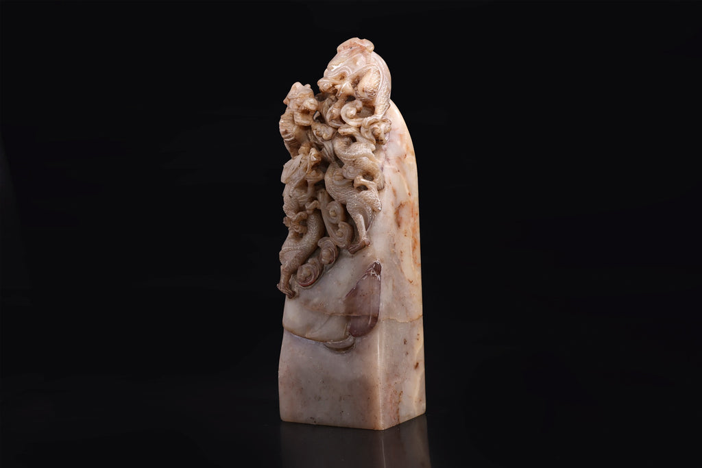 A CARVED SOAPSTONE DRAGON SEAL