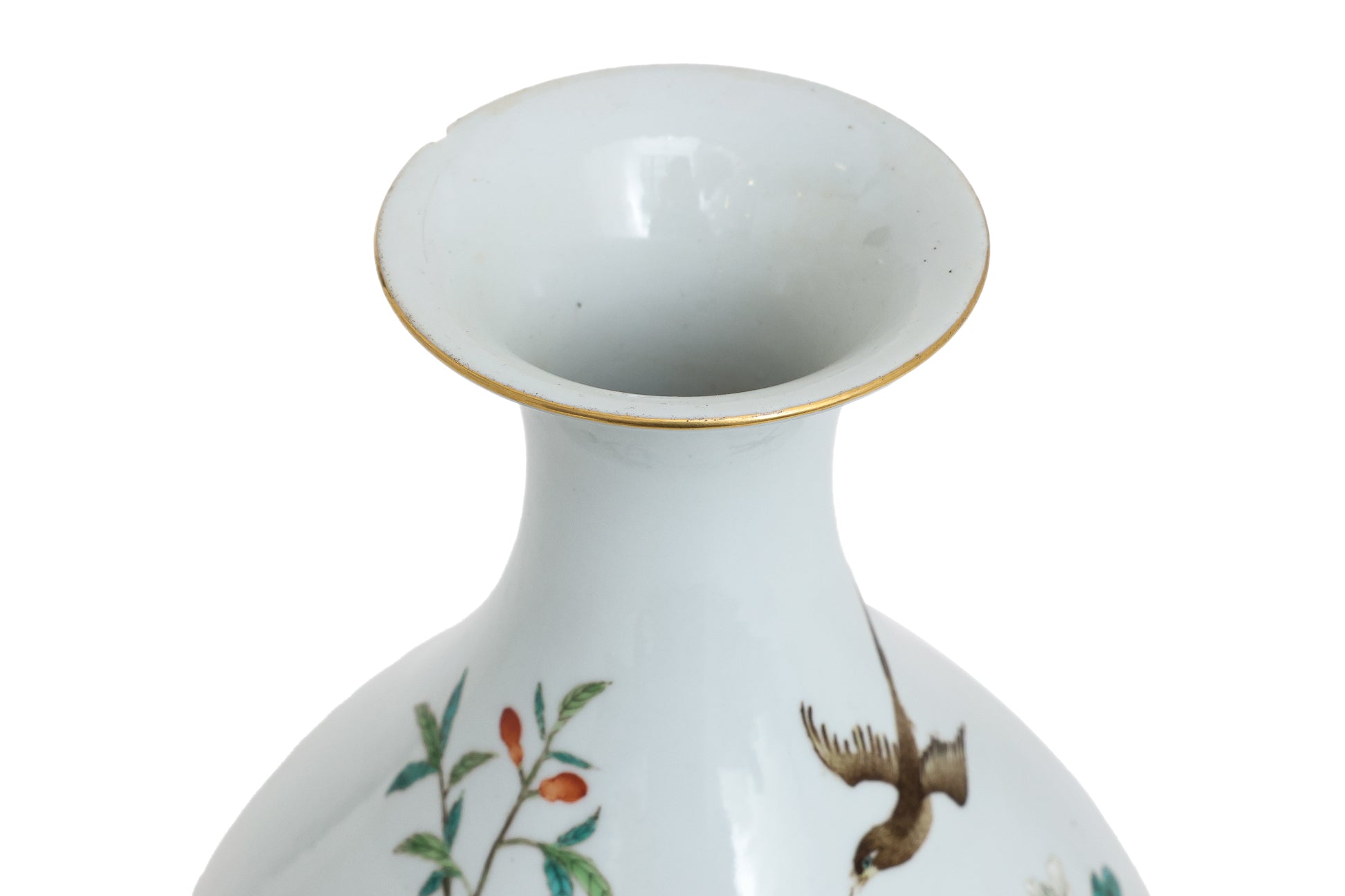 A FAMILLE ROSE 'BIRDS AND FLOWERS' BOTTLE VASE