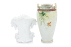 TWO PORCELAIN VASES AND A WALL POCKET